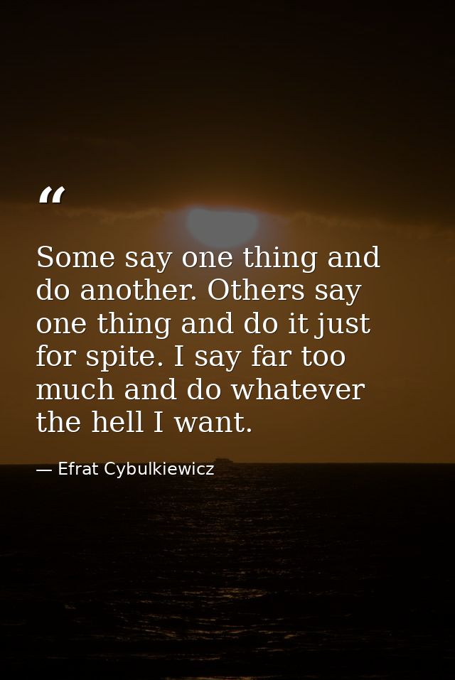 Some say one thing and do another. Others say one thing and do it just for spite. I say far too much and do whatever the — Efrat Cybulkiewicz