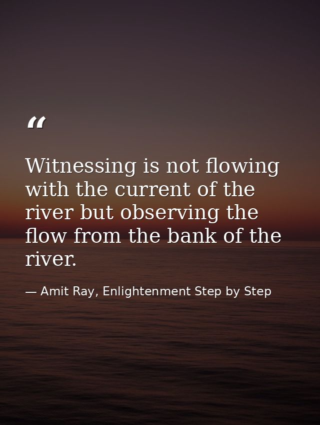 Witnessing is not flowing with the current of the river but observing the flow from the bank of the river. — Amit Ray, Enlightenment Step by Step