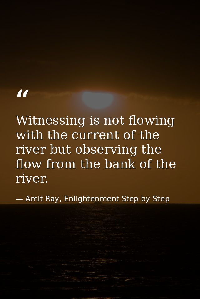 Witnessing is not flowing with the current of the river but observing the flow from the bank of the river. — Amit Ray, Enlightenment Step by Step