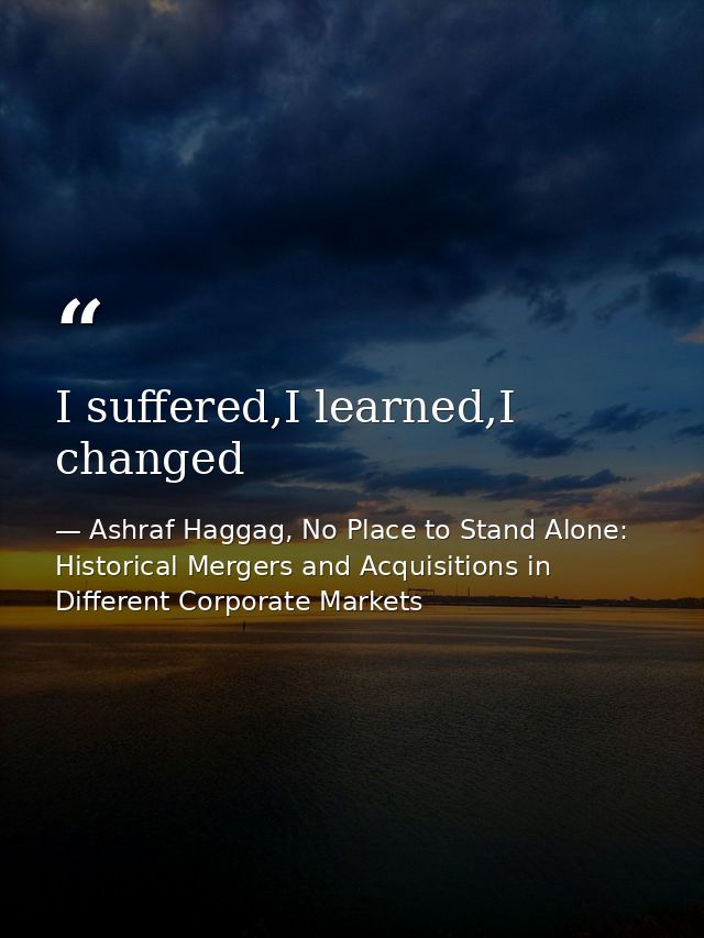 I suffered,I learned,I changed — Ashraf Haggag, No Place to Stand Alone: Historical Mergers and Acquisitions in Different Corporate Markets