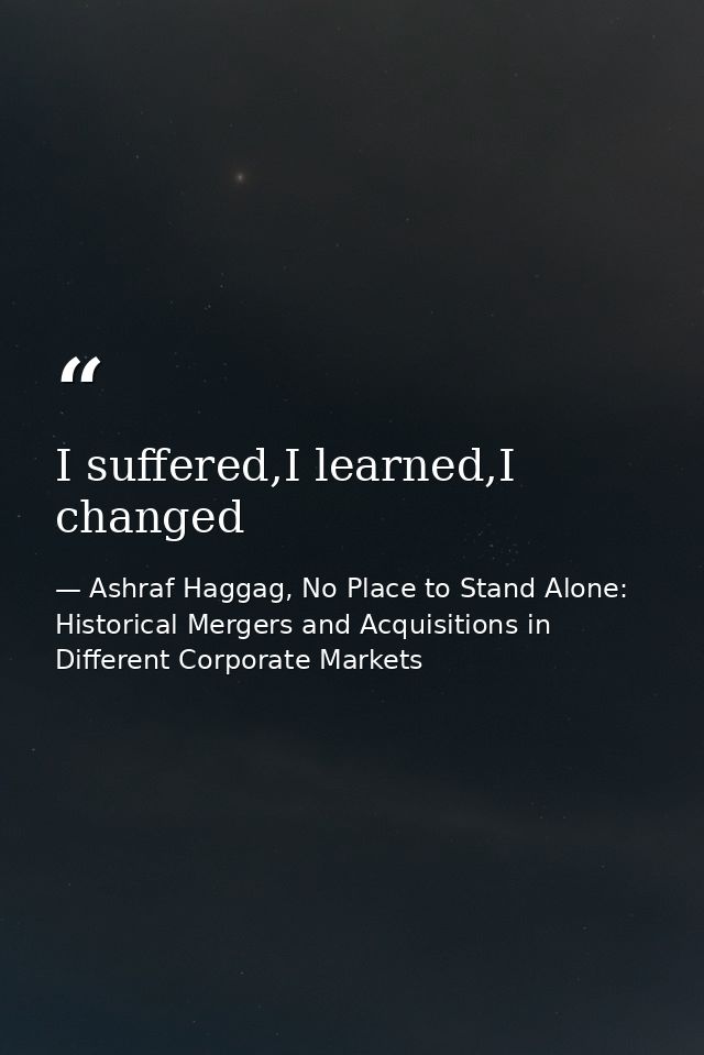 I suffered,I learned,I changed — Ashraf Haggag, No Place to Stand Alone: Historical Mergers and Acquisitions in Different Corporate Markets