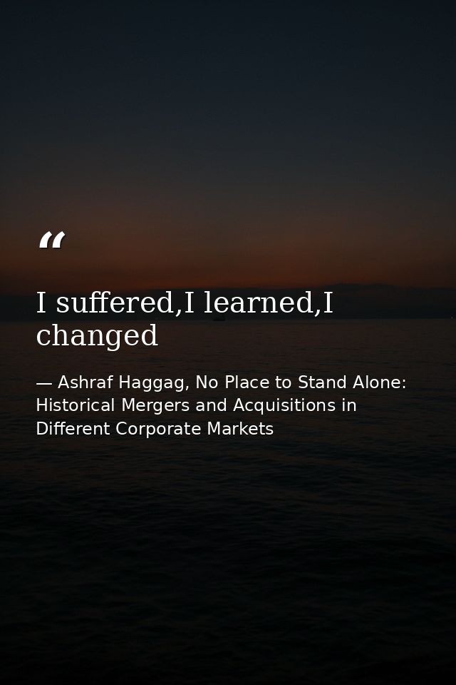 I suffered,I learned,I changed — Ashraf Haggag, No Place to Stand Alone: Historical Mergers and Acquisitions in Different Corporate Markets