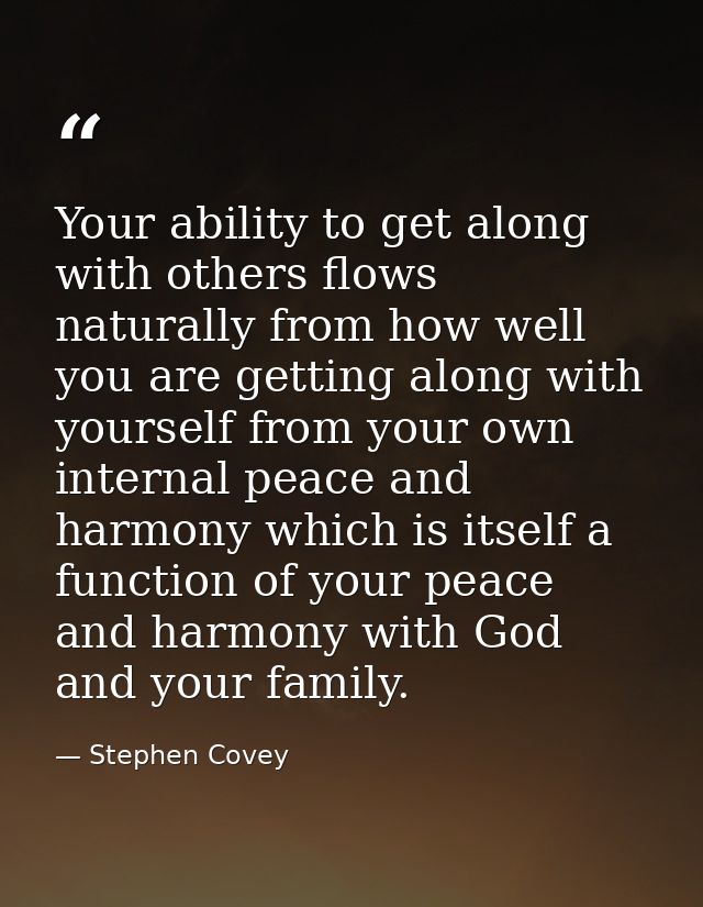 Your ability to get along with others flows naturally from how well you are getting along with yourself from your own in — Stephen Covey