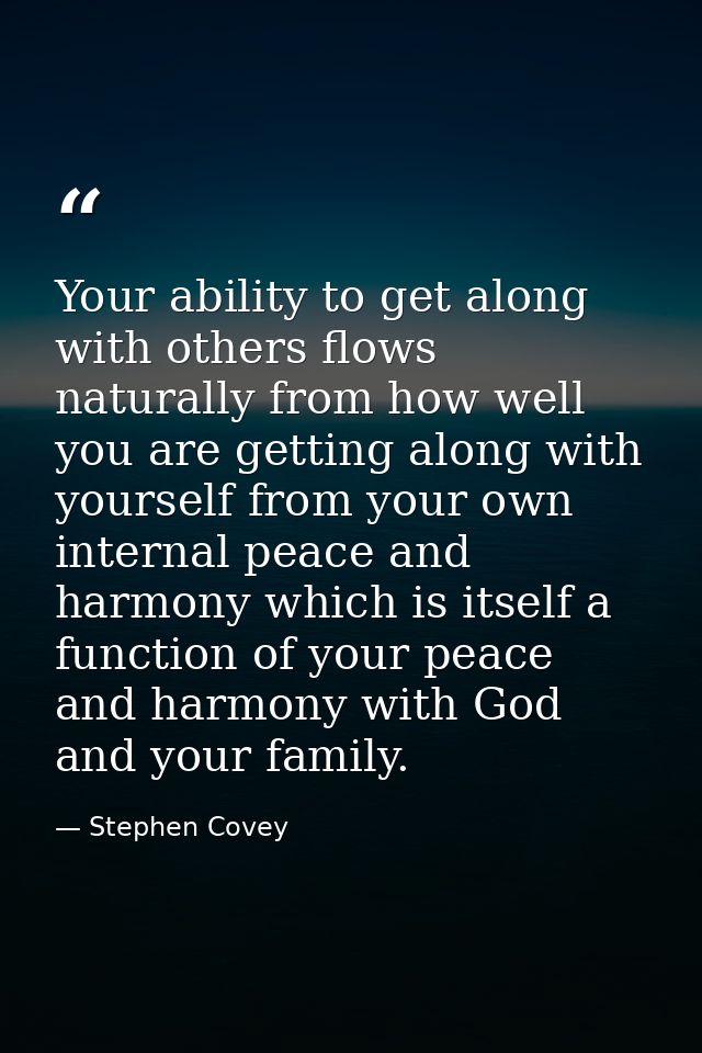 Your ability to get along with others flows naturally from how well you are getting along with yourself from your own in — Stephen Covey
