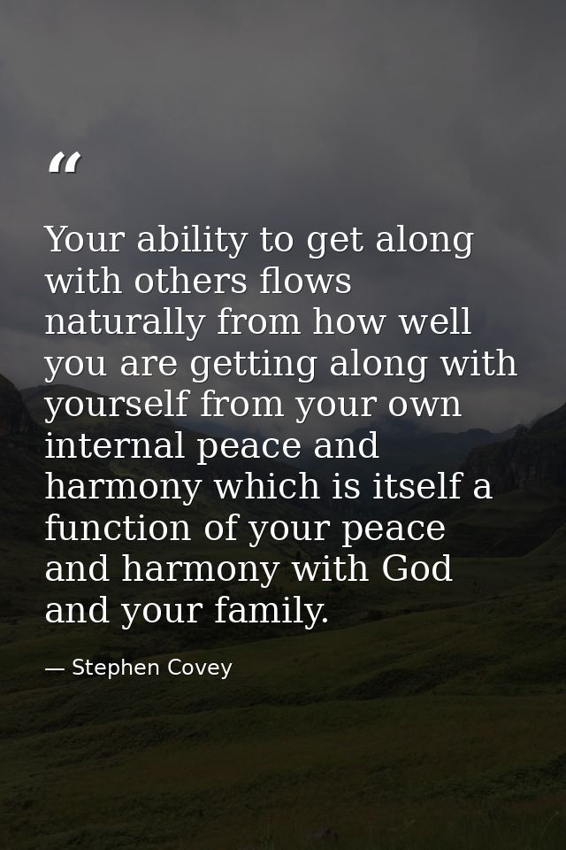 Your ability to get along with others flows naturally from how well you are getting along with yourself from your own in — Stephen Covey