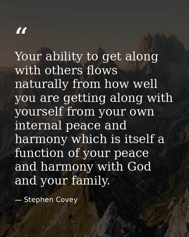 Your ability to get along with others flows naturally from how well you are getting along with yourself from your own in — Stephen Covey