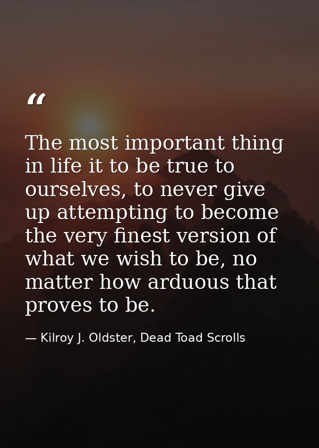 The most important thing in life it to be true to ourselves, to never give up attempting to become the very finest versi — Kilroy J. Oldster, Dead Toad Scrolls