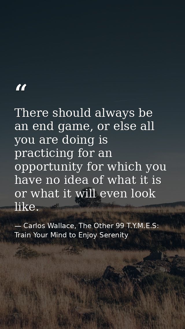 There should always be an end game, or else all you are doing is practicing for an opportunity for which you have no ide — Carlos Wallace, The Other 99 T.Y.M.E.S: Train Your Mind to Enjoy Serenity