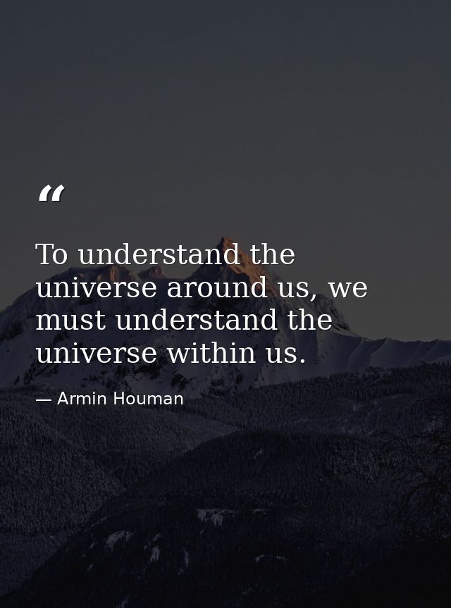 To understand the universe around us, we must understand the universe within us. — Armin Houman