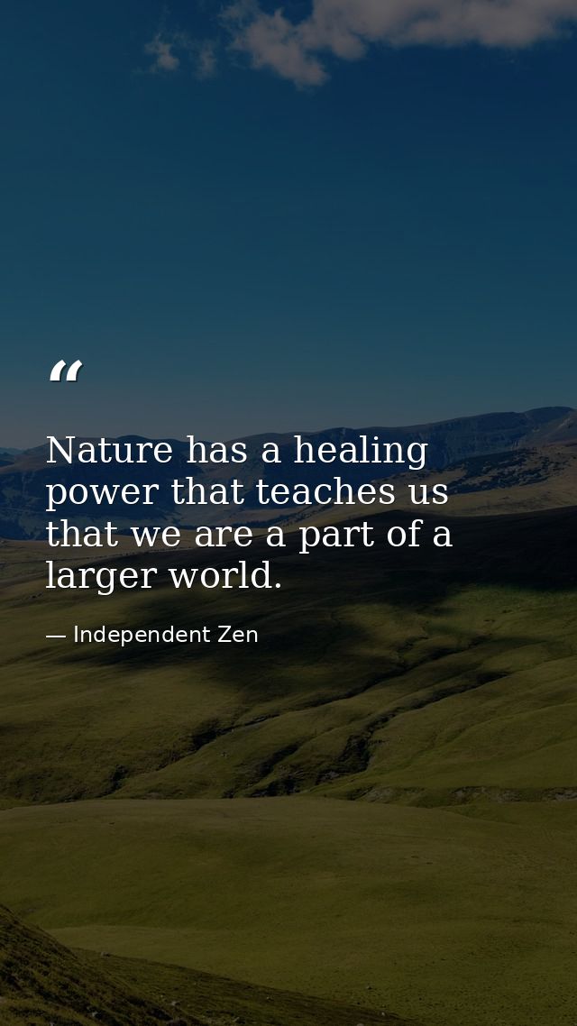 Nature has a healing power that teaches us that we are a part of a larger world. — Independent Zen