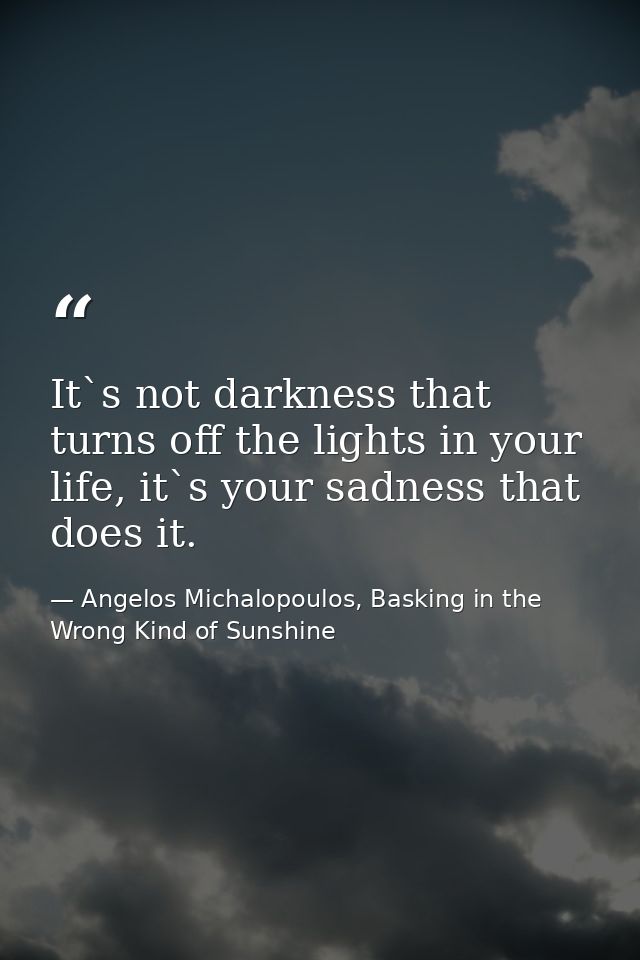 It`s not darkness that turns off the lights in your life, it`s your sadness that does it. — Angelos Michalopoulos, Basking in the Wrong Kind of Sunshine