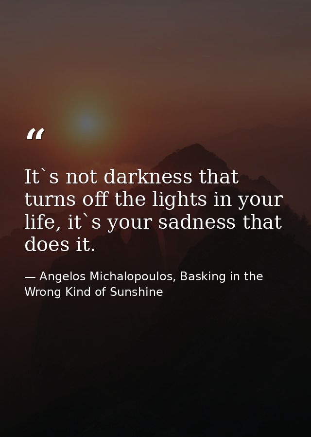 It`s not darkness that turns off the lights in your life, it`s your sadness that does it. — Angelos Michalopoulos, Basking in the Wrong Kind of Sunshine