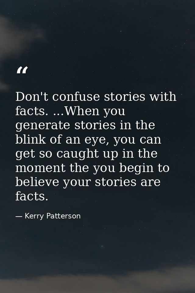 Don't confuse stories with facts. ...When you generate stories in the blink of an eye, you can get so caught up in the m — Kerry Patterson