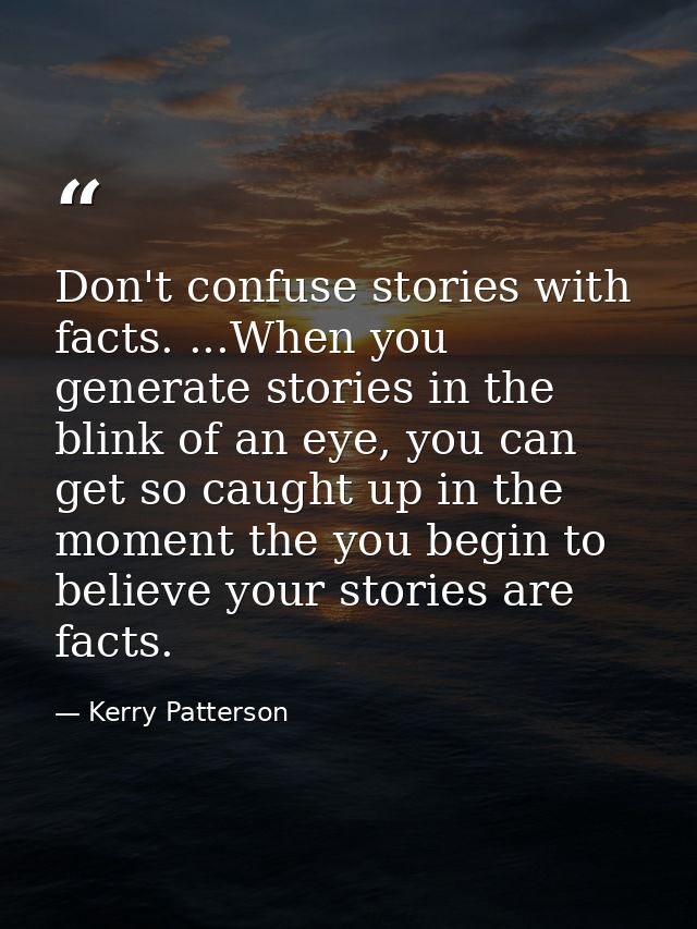 Don't confuse stories with facts. ...When you generate stories in the blink of an eye, you can get so caught up in the m — Kerry Patterson