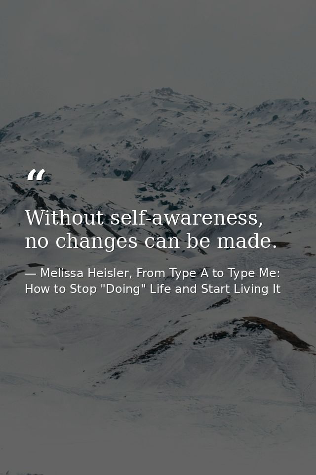 Without self-awareness, no changes can be made. — Melissa Heisler, From Type A to Type Me: How to Stop "Doing" Life and Start Living It
