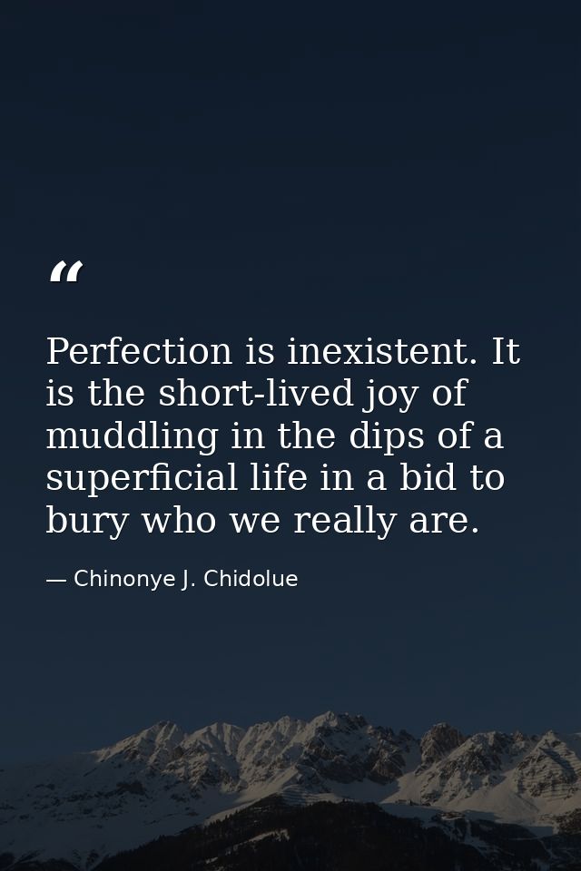 Perfection is inexistent. It is the short-lived joy of muddling in the dips of a superficial life in a bid to bury who w — Chinonye J. Chidolue