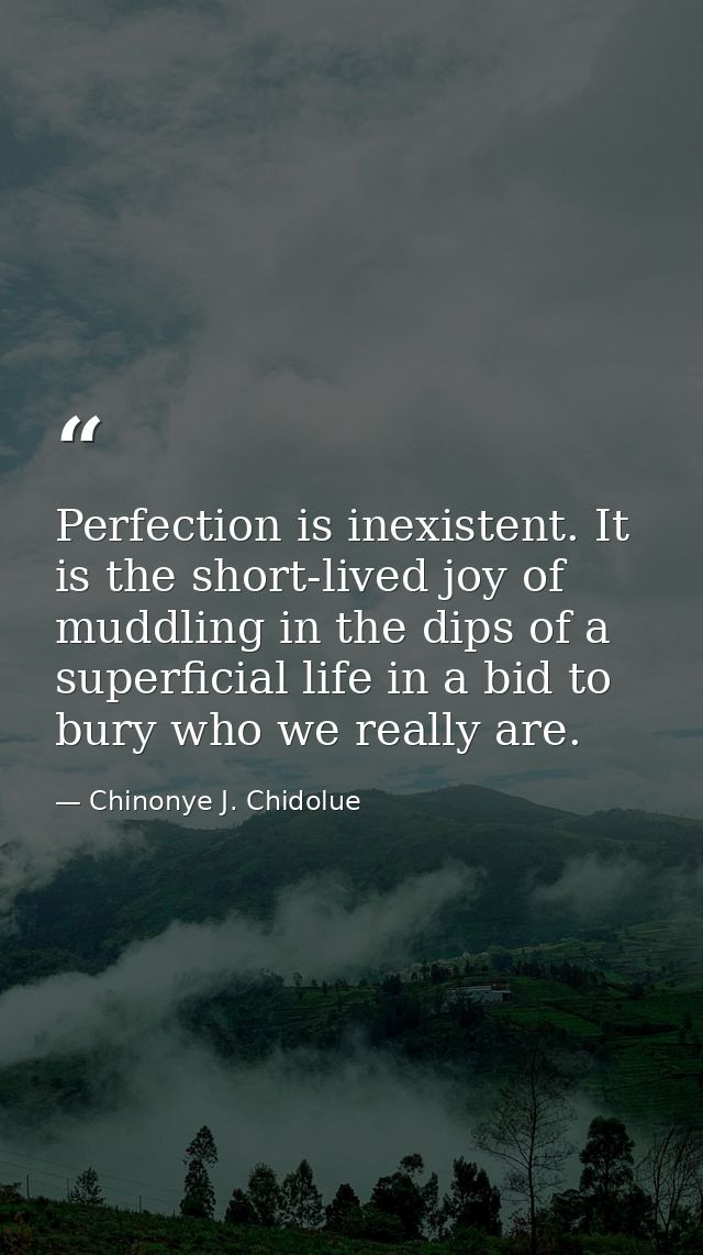 Perfection is inexistent. It is the short-lived joy of muddling in the dips of a superficial life in a bid to bury who w — Chinonye J. Chidolue