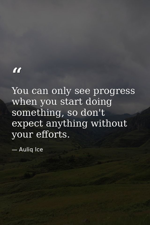 You can only see progress when you start doing something, so don't expect anything without your efforts. — Auliq Ice