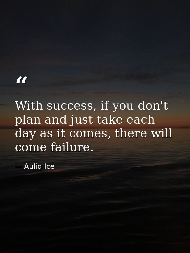 With success, if you don't plan and just take each day as it comes, there will come failure. — Auliq Ice