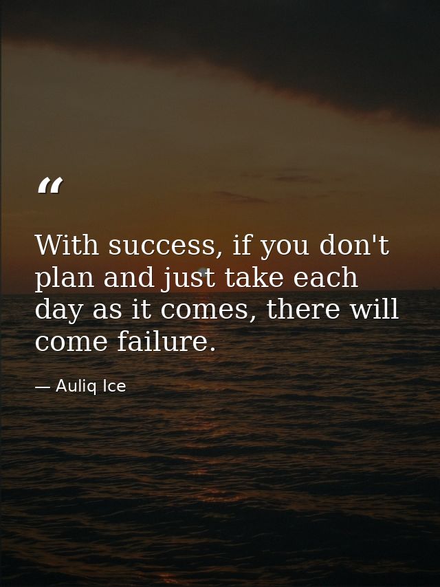With success, if you don't plan and just take each day as it comes, there will come failure. — Auliq Ice