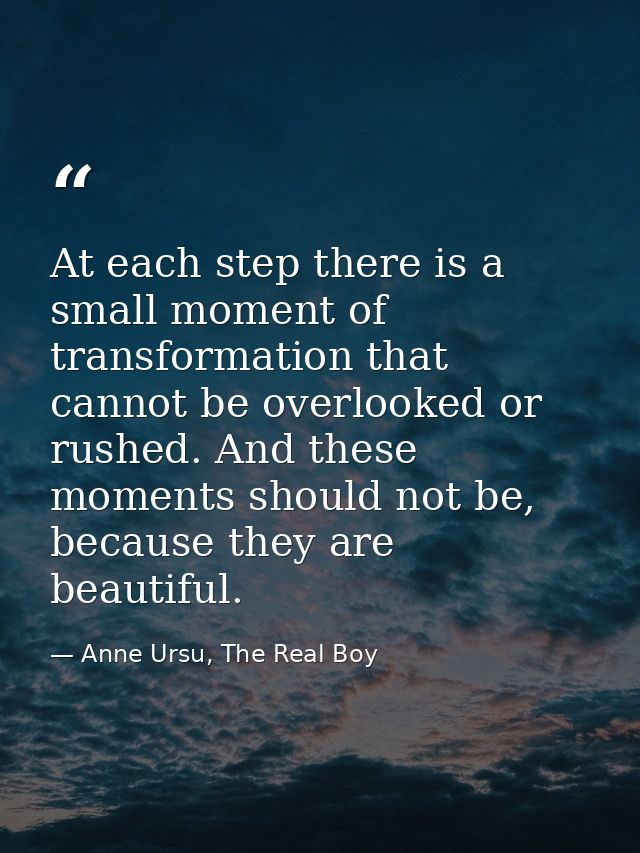 At each step there is a small moment of transformation that cannot be overlooked or rushed. And these moments should not — Anne Ursu, The Real Boy