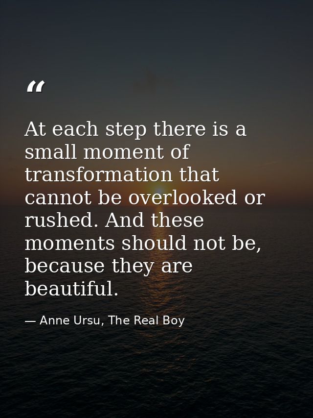 At each step there is a small moment of transformation that cannot be overlooked or rushed. And these moments should not — Anne Ursu, The Real Boy
