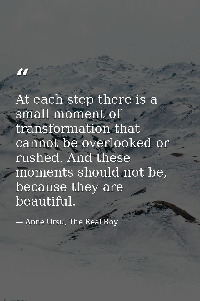 At each step there is a small moment of transformation that cannot be overlooked or rushed. And these moments should not — Anne Ursu, The Real Boy