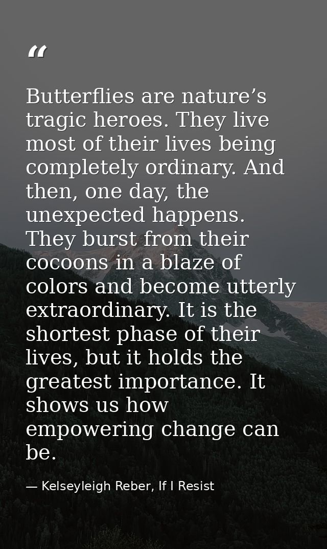 Butterflies are nature’s tragic heroes. They live most of their lives being completely ordinary. And then, one day, the  — Kelseyleigh Reber, If I Resist
