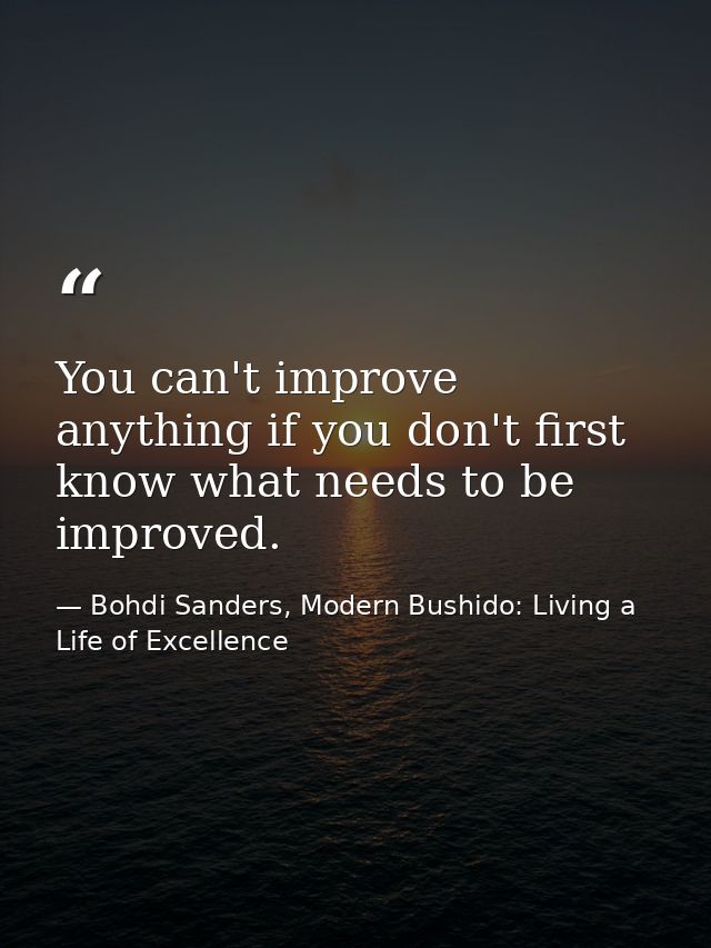 You can't improve anything if you don't first know what needs to be improved. — Bohdi Sanders, Modern Bushido: Living a Life of Excellence
