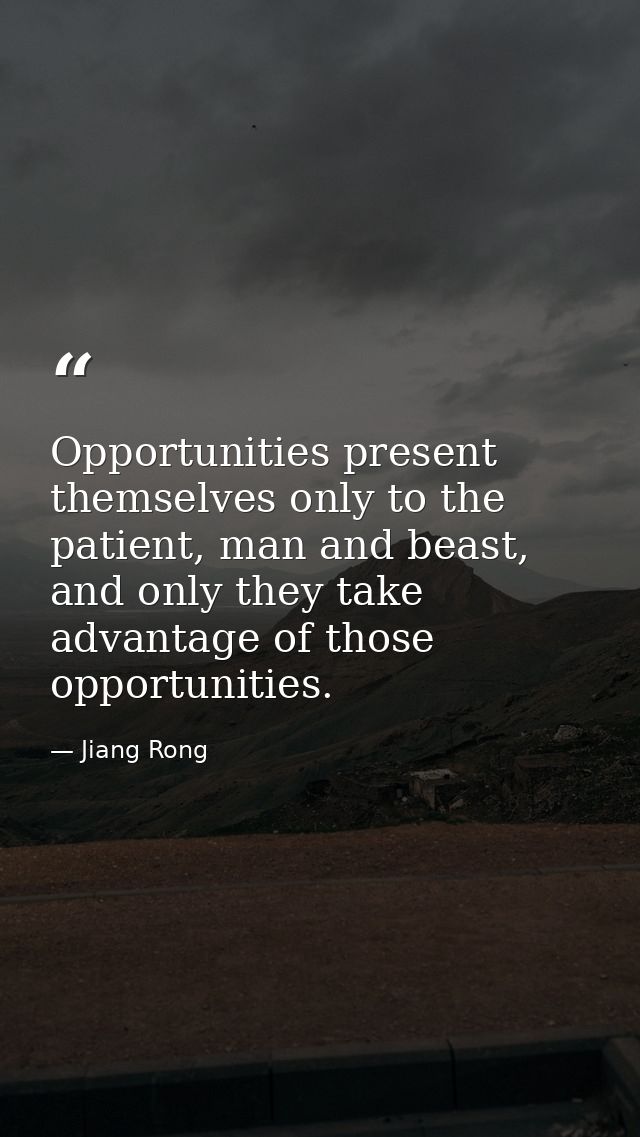 Opportunities present themselves only to the patient, man and beast, and only they take advantage of those opportunities — Jiang Rong