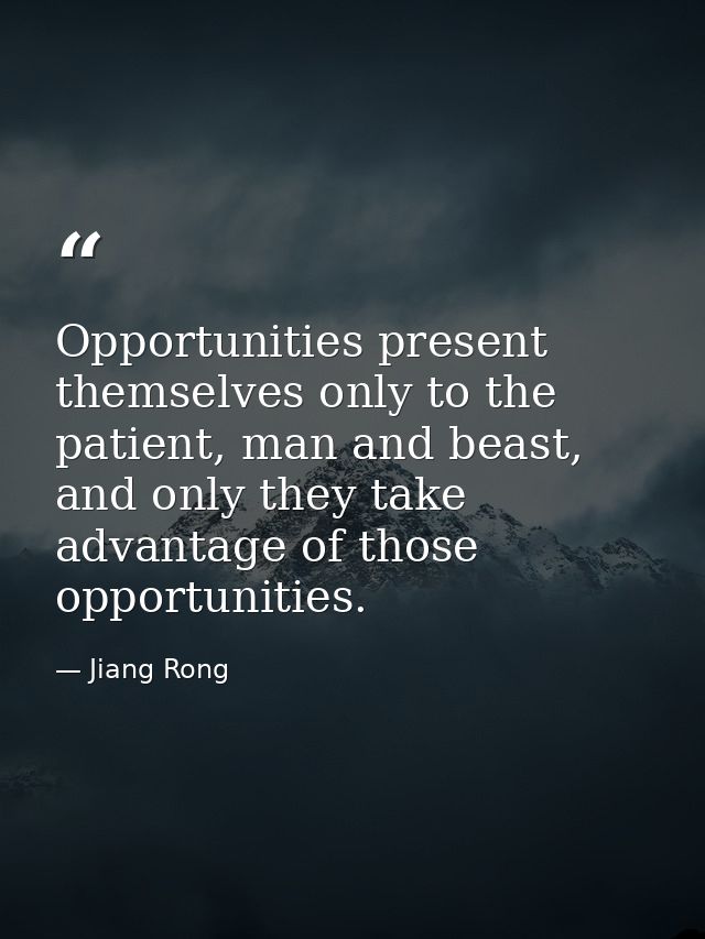 Opportunities present themselves only to the patient, man and beast, and only they take advantage of those opportunities — Jiang Rong