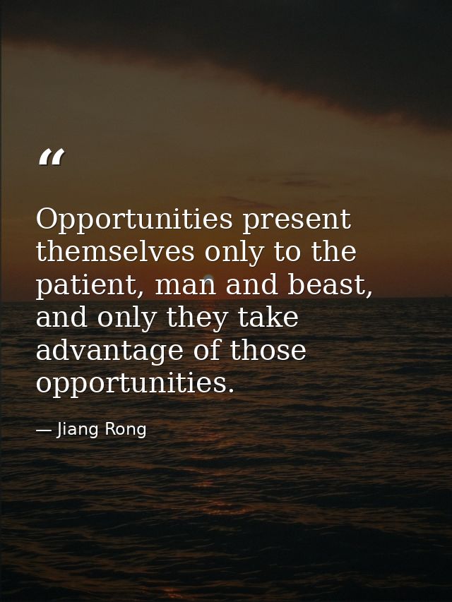 Opportunities present themselves only to the patient, man and beast, and only they take advantage of those opportunities — Jiang Rong