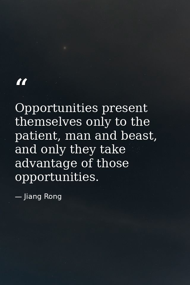Opportunities present themselves only to the patient, man and beast, and only they take advantage of those opportunities — Jiang Rong