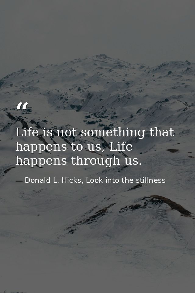 Life is not something that happens to us, Life happens through us. — Donald L. Hicks, Look into the stillness