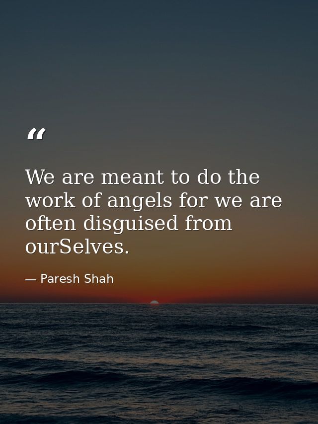 We are meant to do the work of angels for we are often disguised from ourSelves. — Paresh Shah