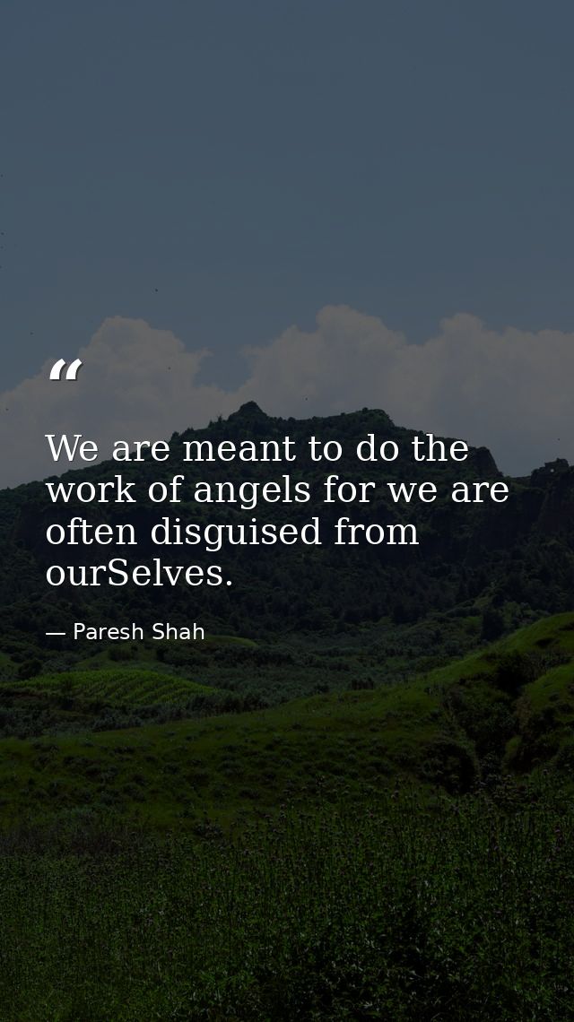We are meant to do the work of angels for we are often disguised from ourSelves. — Paresh Shah