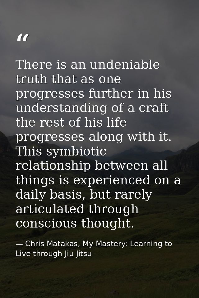 There is an undeniable truth that as one progresses further in his understanding of a craft the rest of his life progres — Chris Matakas, My Mastery: Learning to Live through Jiu Jitsu