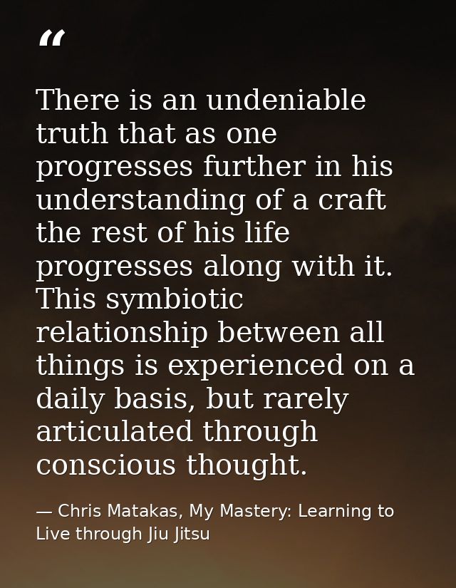 There is an undeniable truth that as one progresses further in his understanding of a craft the rest of his life progres — Chris Matakas, My Mastery: Learning to Live through Jiu Jitsu
