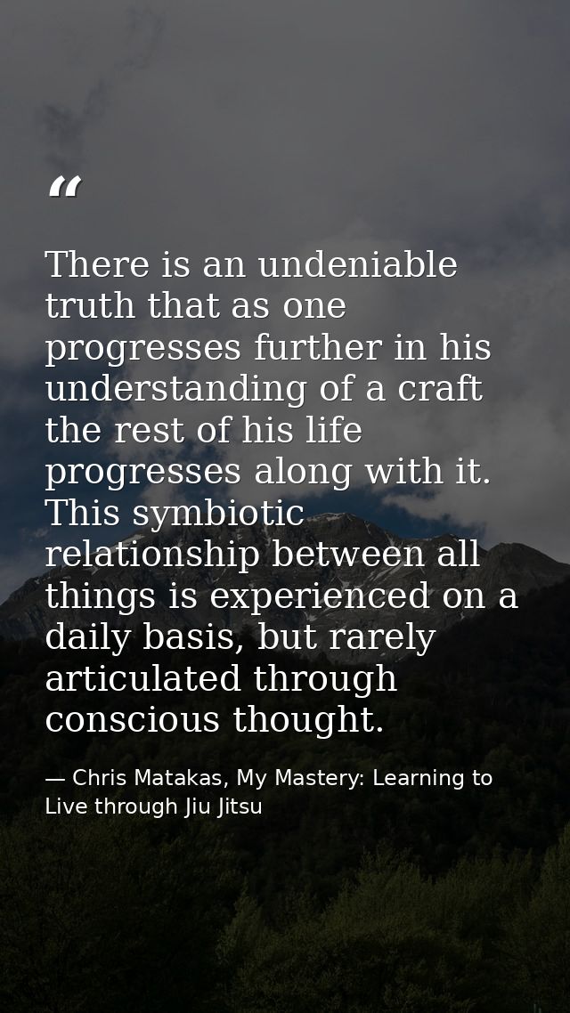 There is an undeniable truth that as one progresses further in his understanding of a craft the rest of his life progres — Chris Matakas, My Mastery: Learning to Live through Jiu Jitsu