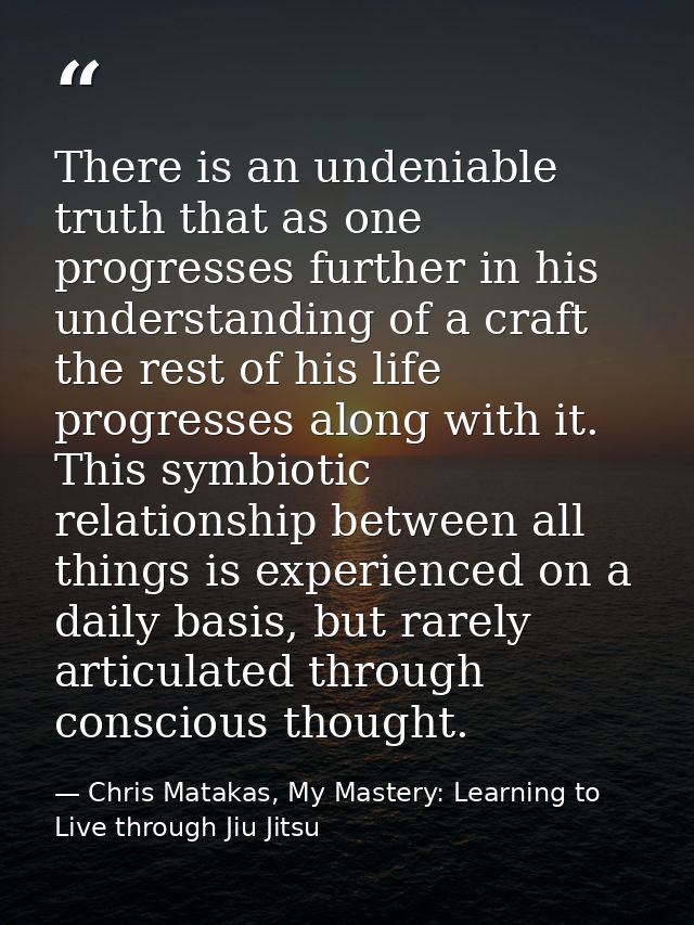 There is an undeniable truth that as one progresses further in his understanding of a craft the rest of his life progres — Chris Matakas, My Mastery: Learning to Live through Jiu Jitsu