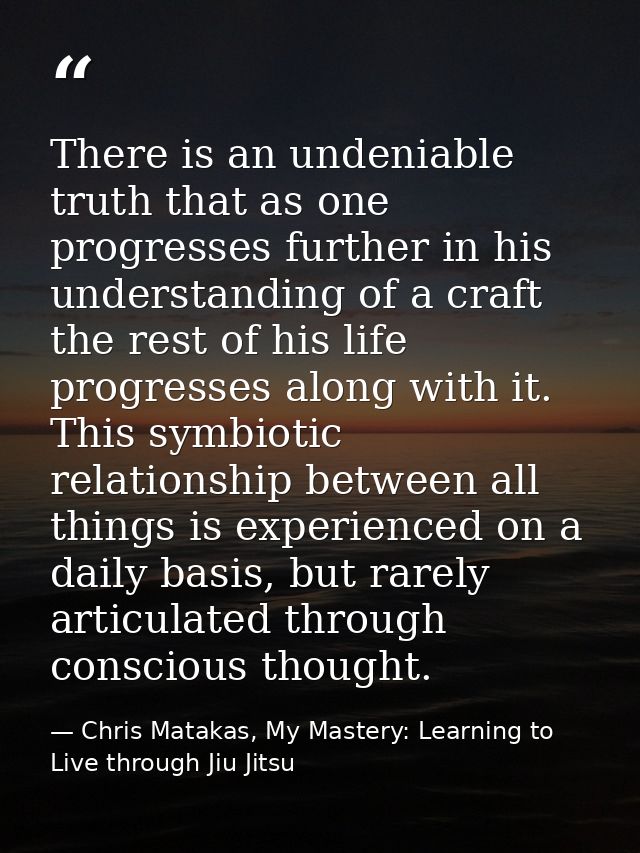 There is an undeniable truth that as one progresses further in his understanding of a craft the rest of his life progres — Chris Matakas, My Mastery: Learning to Live through Jiu Jitsu