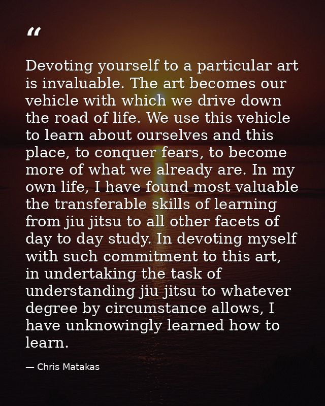 Devoting yourself to a particular art is invaluable. The art becomes our vehicle with which we drive down the road of li — Chris Matakas