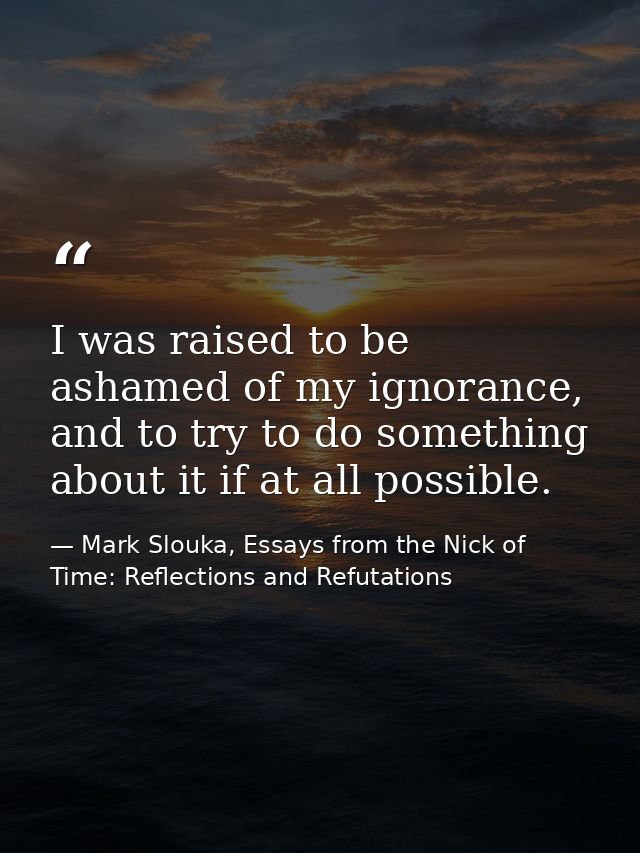 I was raised to be ashamed of my ignorance, and to try to do something about it if at all possible. — Mark Slouka, Essays from the Nick of Time: Reflections and Refutations