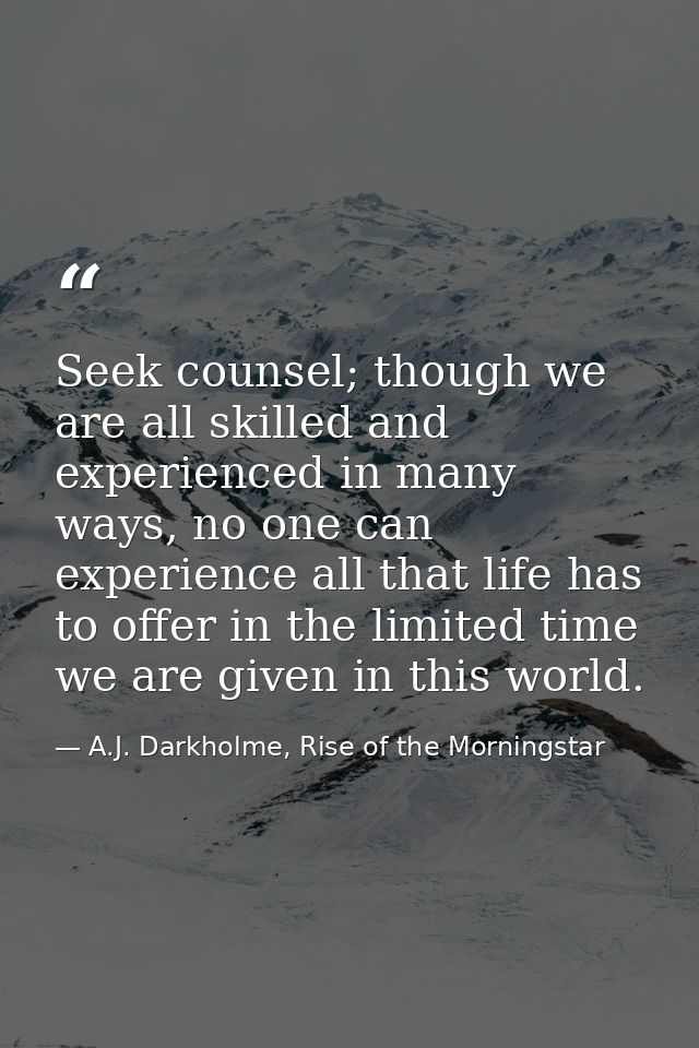 Seek counsel; though we are all skilled and experienced in many ways, no one can experience all that life has to offer i — A.J. Darkholme, Rise of the Morningstar