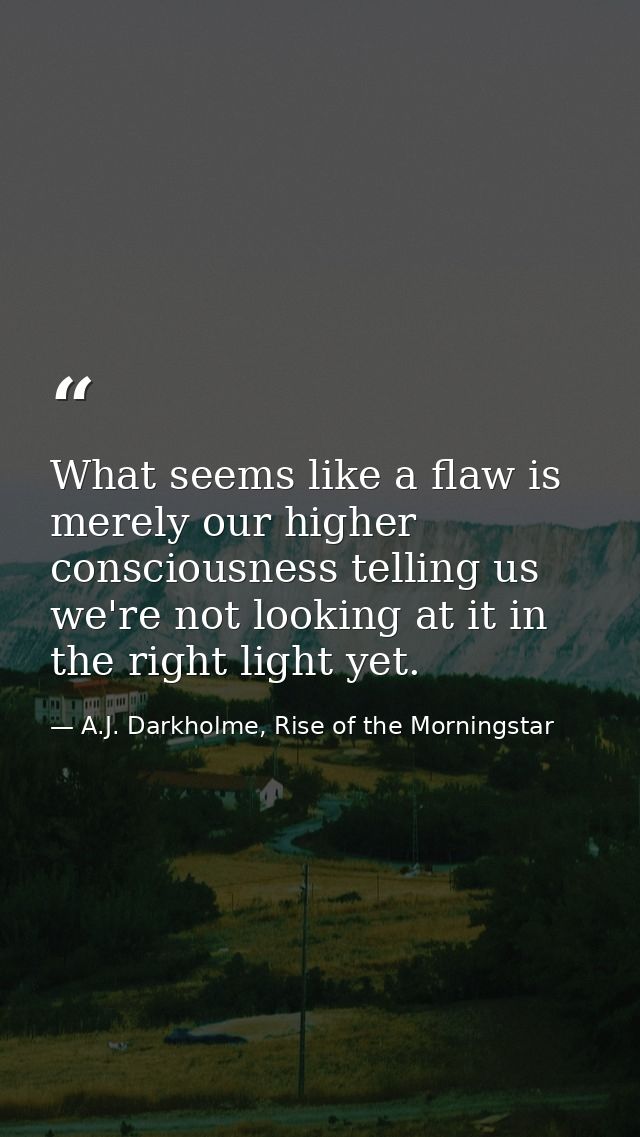 What seems like a flaw is merely our higher consciousness telling us we're not looking at it in the right light yet. — A.J. Darkholme, Rise of the Morningstar