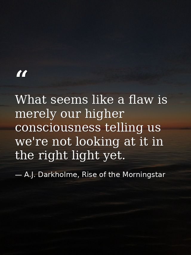 What seems like a flaw is merely our higher consciousness telling us we're not looking at it in the right light yet. — A.J. Darkholme, Rise of the Morningstar