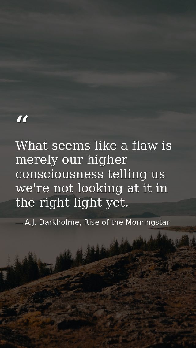 What seems like a flaw is merely our higher consciousness telling us we're not looking at it in the right light yet. — A.J. Darkholme, Rise of the Morningstar