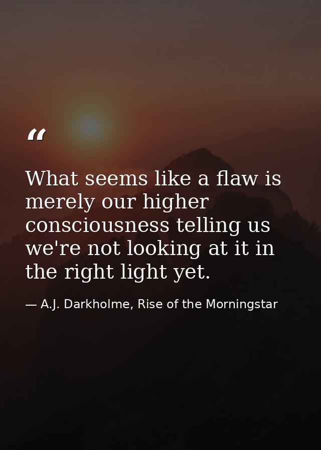 What seems like a flaw is merely our higher consciousness telling us we're not looking at it in the right light yet. — A.J. Darkholme, Rise of the Morningstar