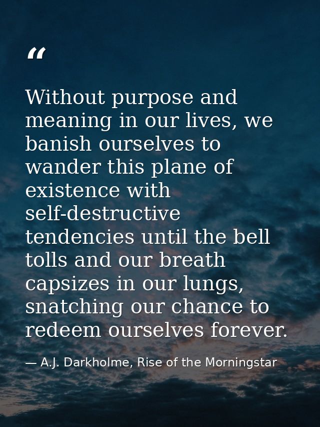 Without purpose and meaning in our lives, we banish ourselves to wander this plane of existence with self-destructive te — A.J. Darkholme, Rise of the Morningstar