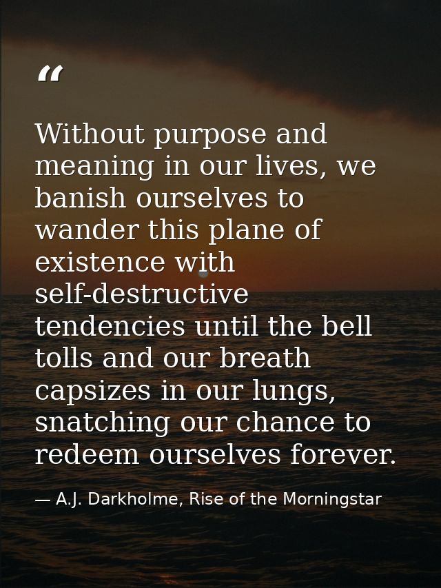 Without purpose and meaning in our lives, we banish ourselves to wander this plane of existence with self-destructive te — A.J. Darkholme, Rise of the Morningstar